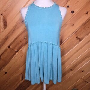 POL Womens Flowy Tunic‎ Blue Top Blouse Medium Lace Trim Boho Western